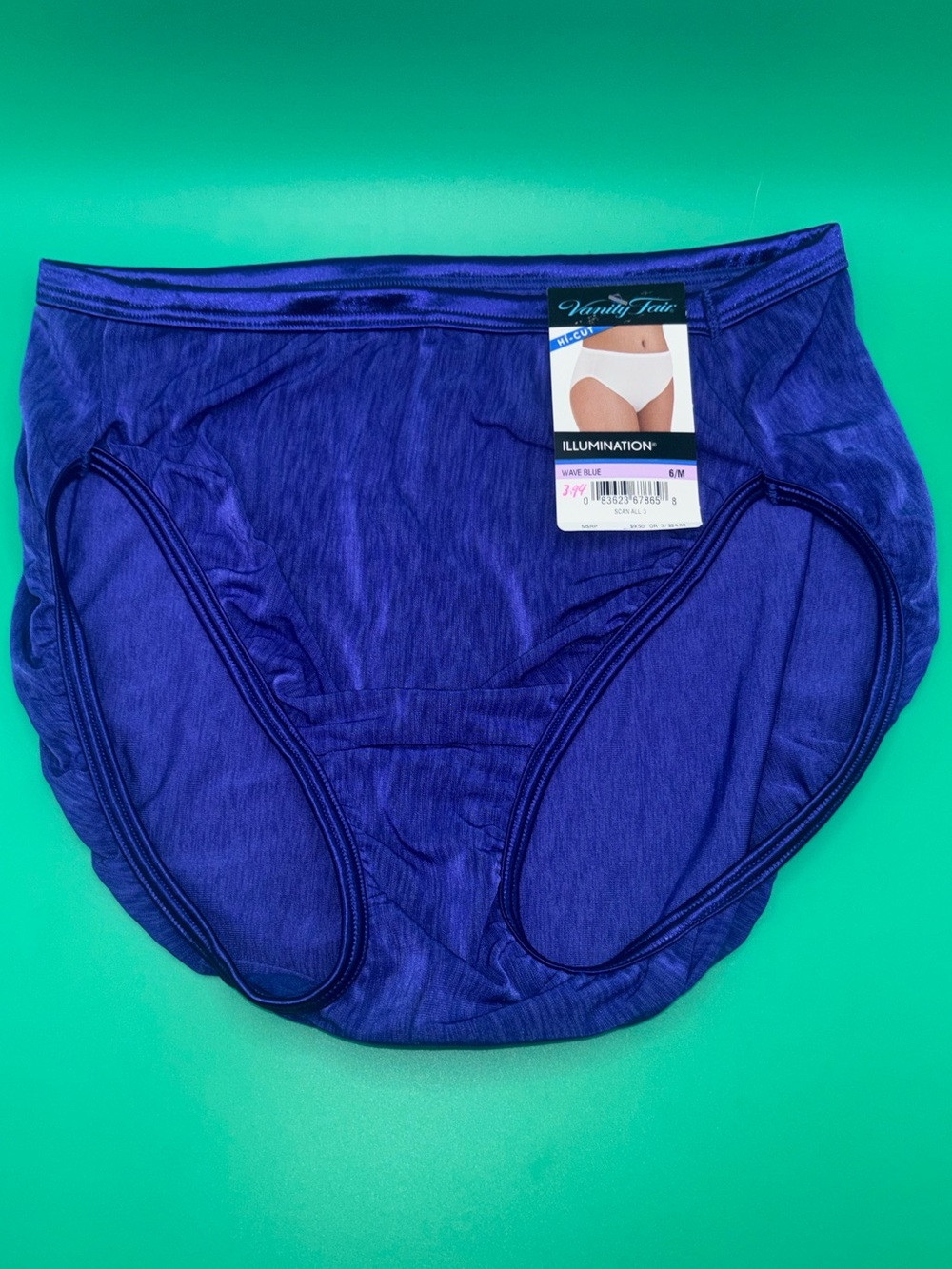 NWT Vintage Vanity Fair Illumination Hi-Cut Briefs Wave Blue Sz 6/M